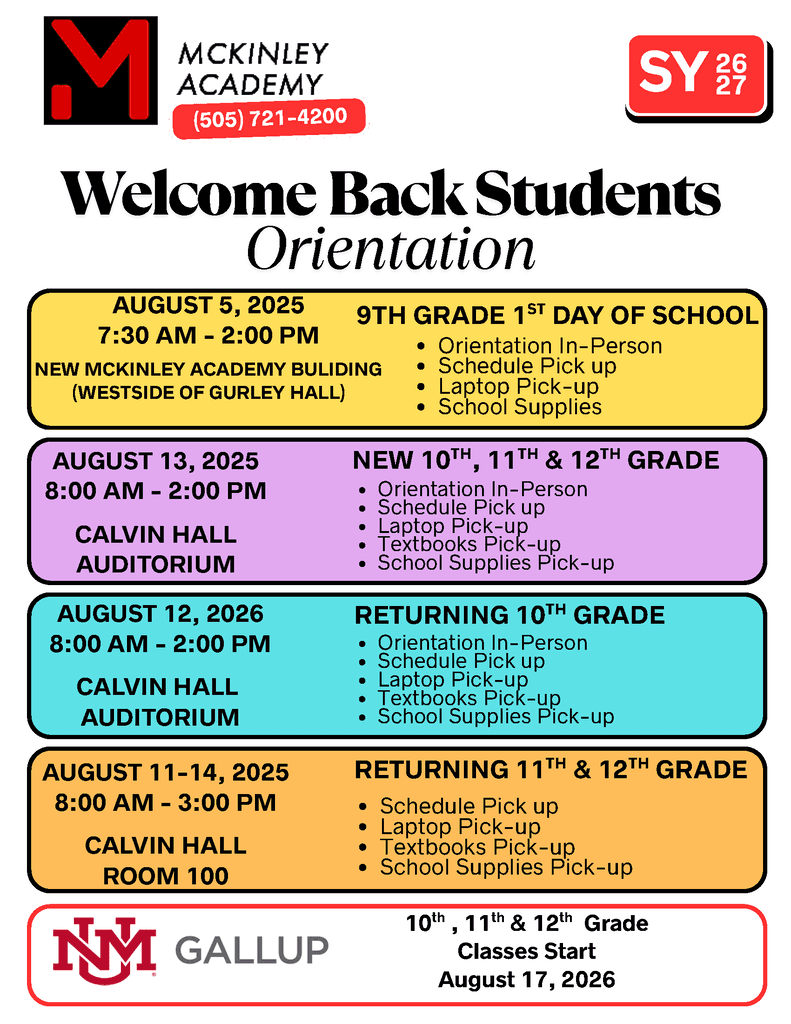 McKinley Academy sets August orientation; classes begin Aug. 17